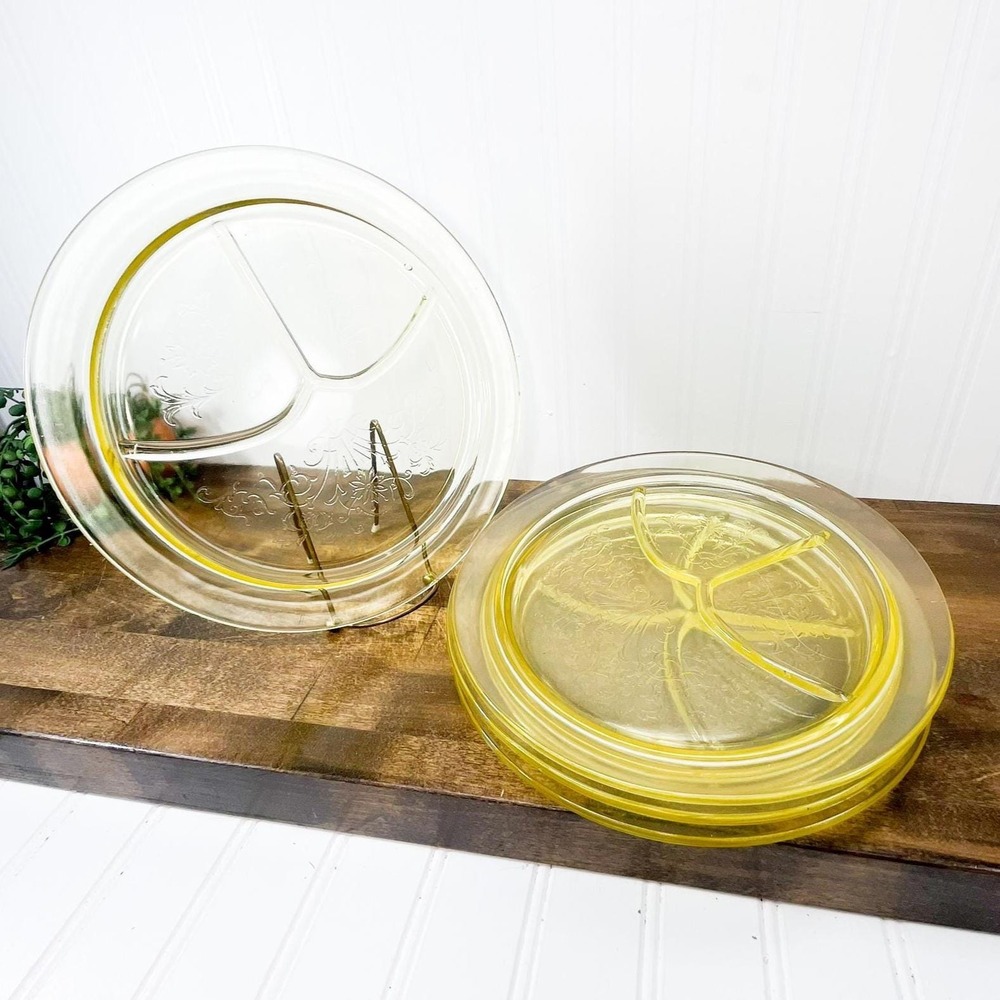 Vintage Yellow‎ Depression Glass Divider Plate Set of 4: Anchor Hocking Glass